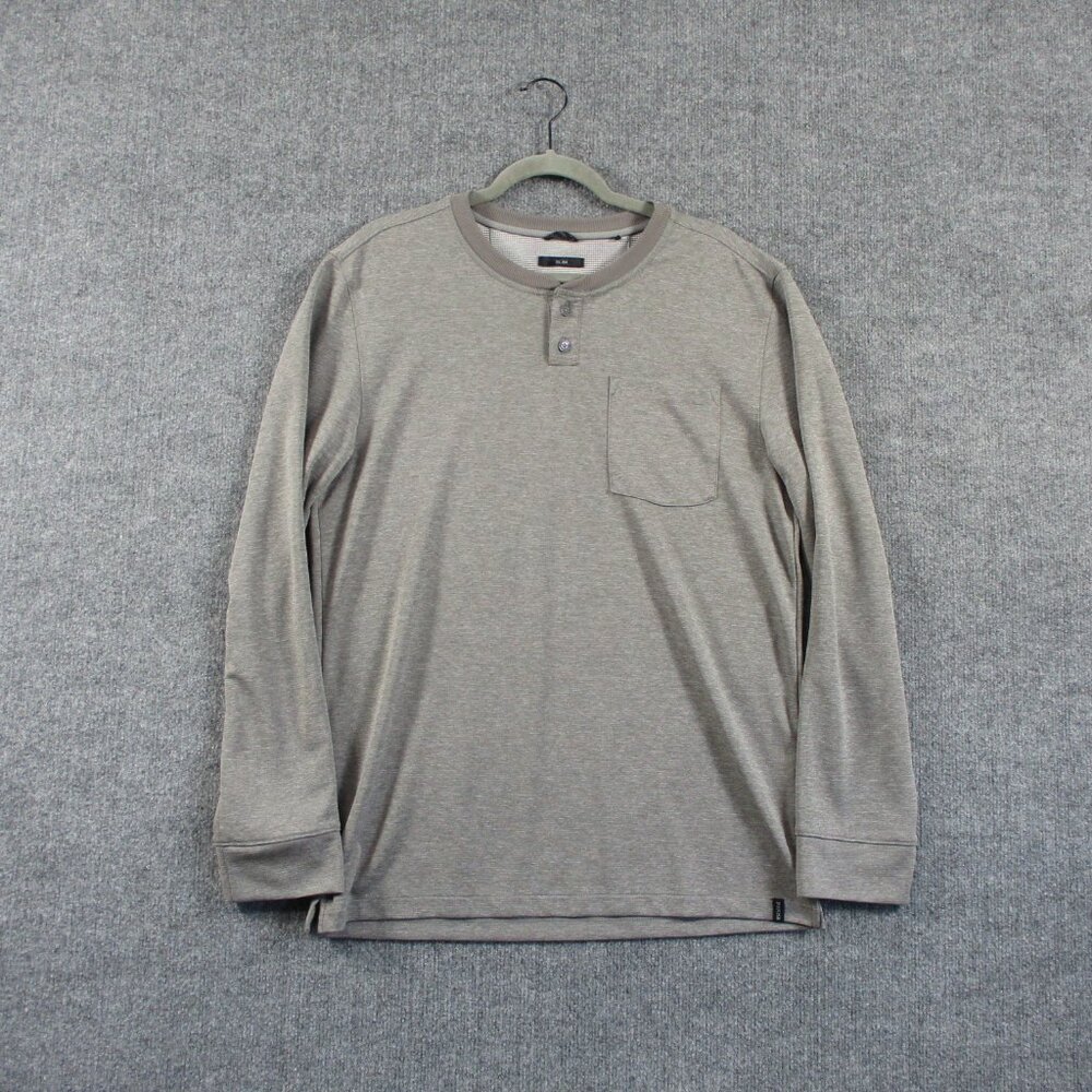 Prana Shirt Mens L Gray Henley Performance Hike Sol Defender UPF Wicking Slim